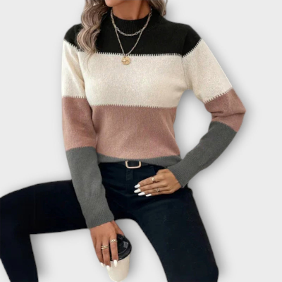 Mock Neck Colour Block Jumper in Pink — VerolynBoutique