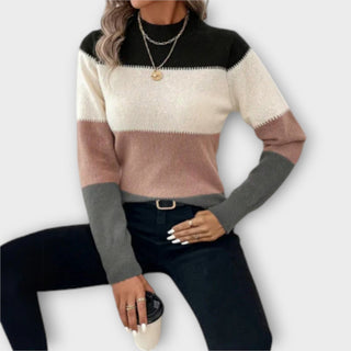 Mock Neck Colour Block Jumper in Pink — VerolynBoutique