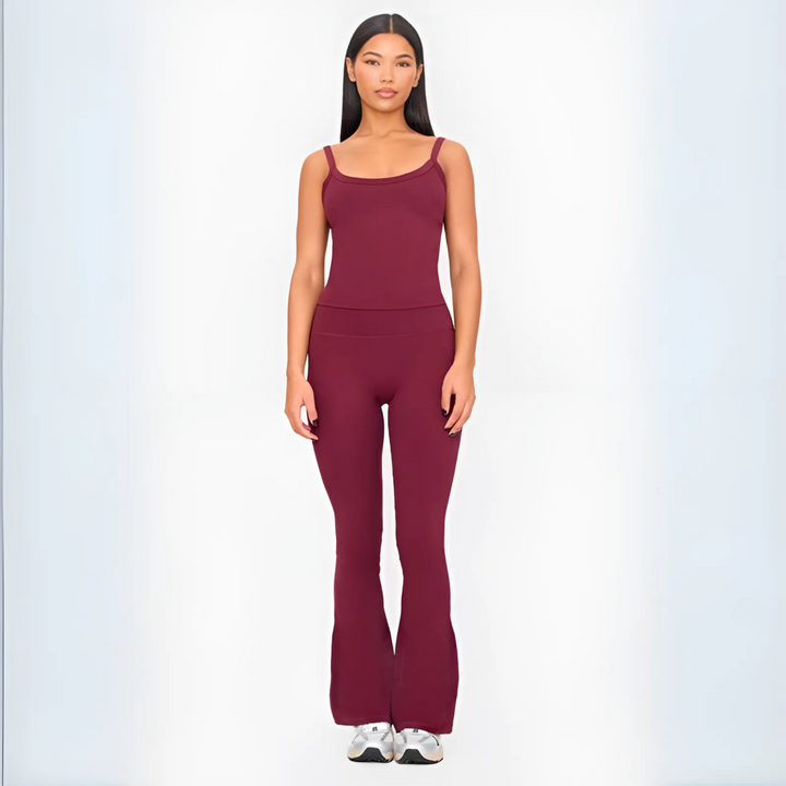 Cami and Flare Trouser Set in Burgundy — VerolynBoutique