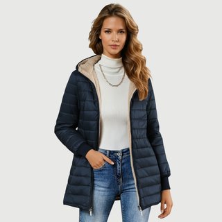 Slim Quilted Plush-Lined Jacket in Navy — VerolynBoutique
