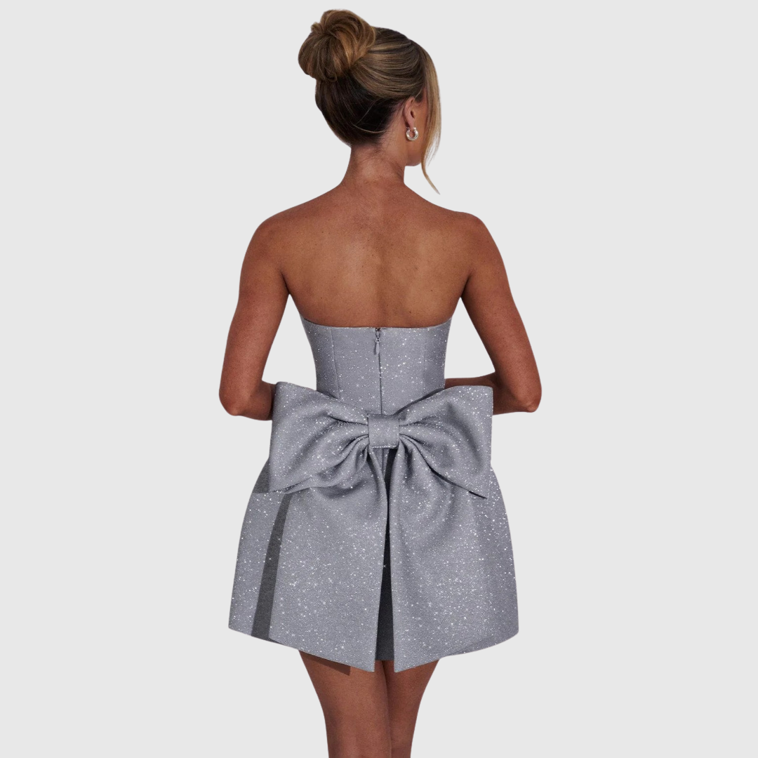 Strapless Bow Cocktail Dress in Silver — VerolynBoutique