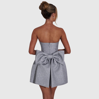 Strapless Bow Cocktail Dress in Silver — VerolynBoutique