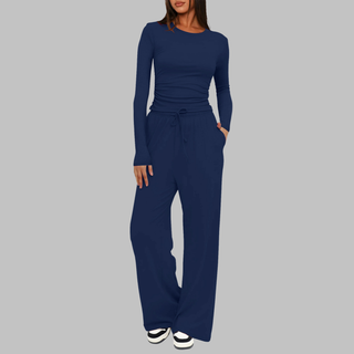 Fitted Long Sleeve Lounge Set in Navy — VerolynBoutique