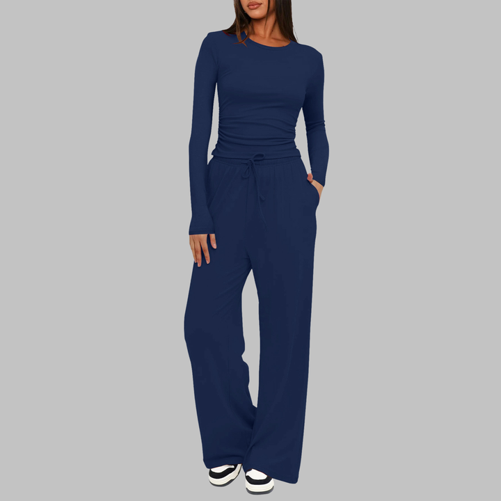 Fitted Long Sleeve Lounge Set in Navy — VerolynBoutique