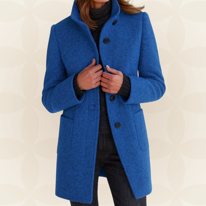 High Collar Wool Blend Coat in Royal Blue — VerolynBoutique