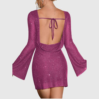 Shimmer Ruched Mini Dress in Black — VerolynBoutique