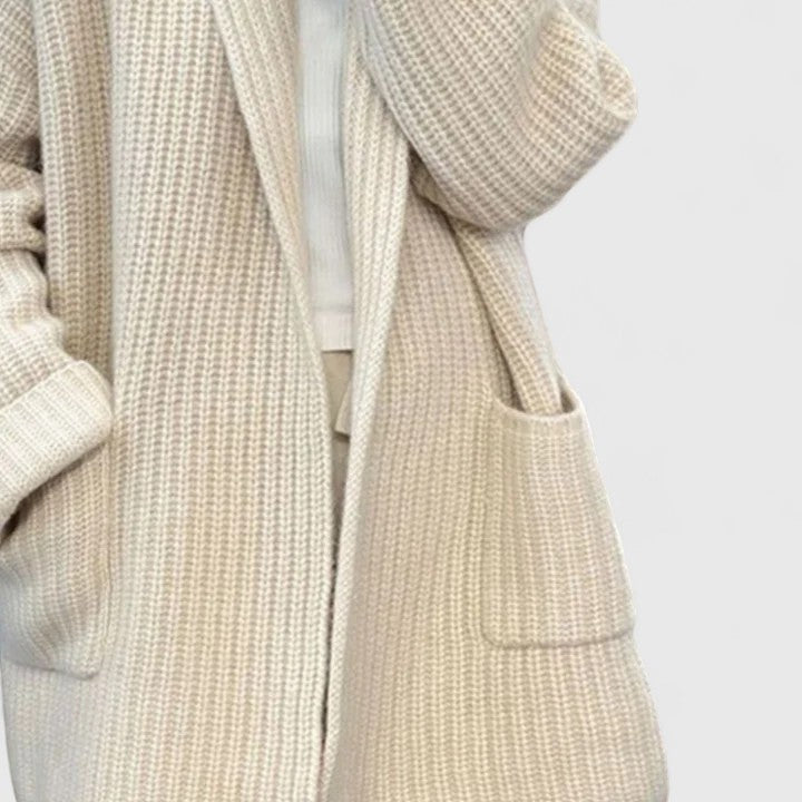 Longline Ribbed Pocket Cardigan in Beige — VerolynBoutique