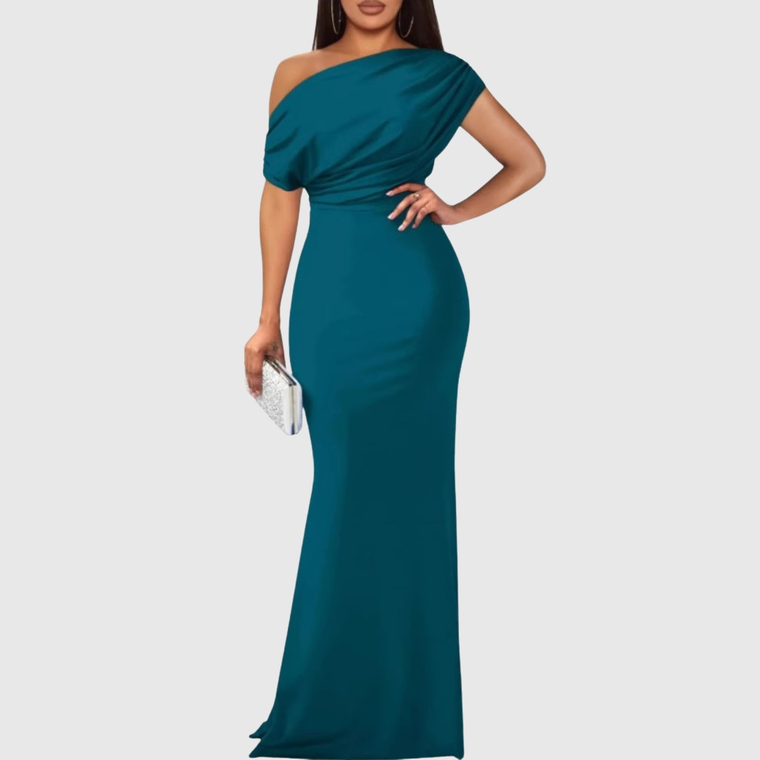 Draped One-Shoulder Formal Gown in Malachite Green — VerolynBoutique