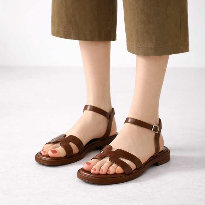 Cutout Front Ankle Strap Sandals in Brown — VerolynBoutique