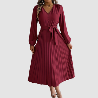 Verolyn - Pleated Long Sleeve Midi Dress