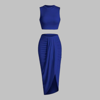 Draped Slit Maxi Skirt Set in Blue — VerolynBoutique