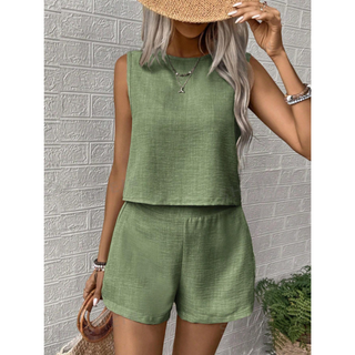 Crew Neck Tank Shorts Set in Green — VerolynBoutique