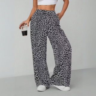 Leopard Tie Front Trousers in Grey — VerolynBoutique