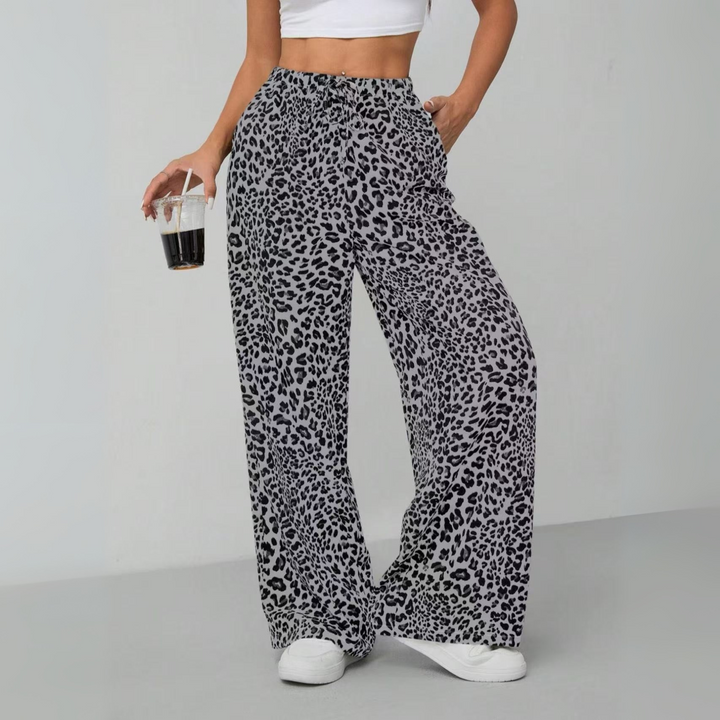 Leopard Tie Front Trousers in Grey — VerolynBoutique