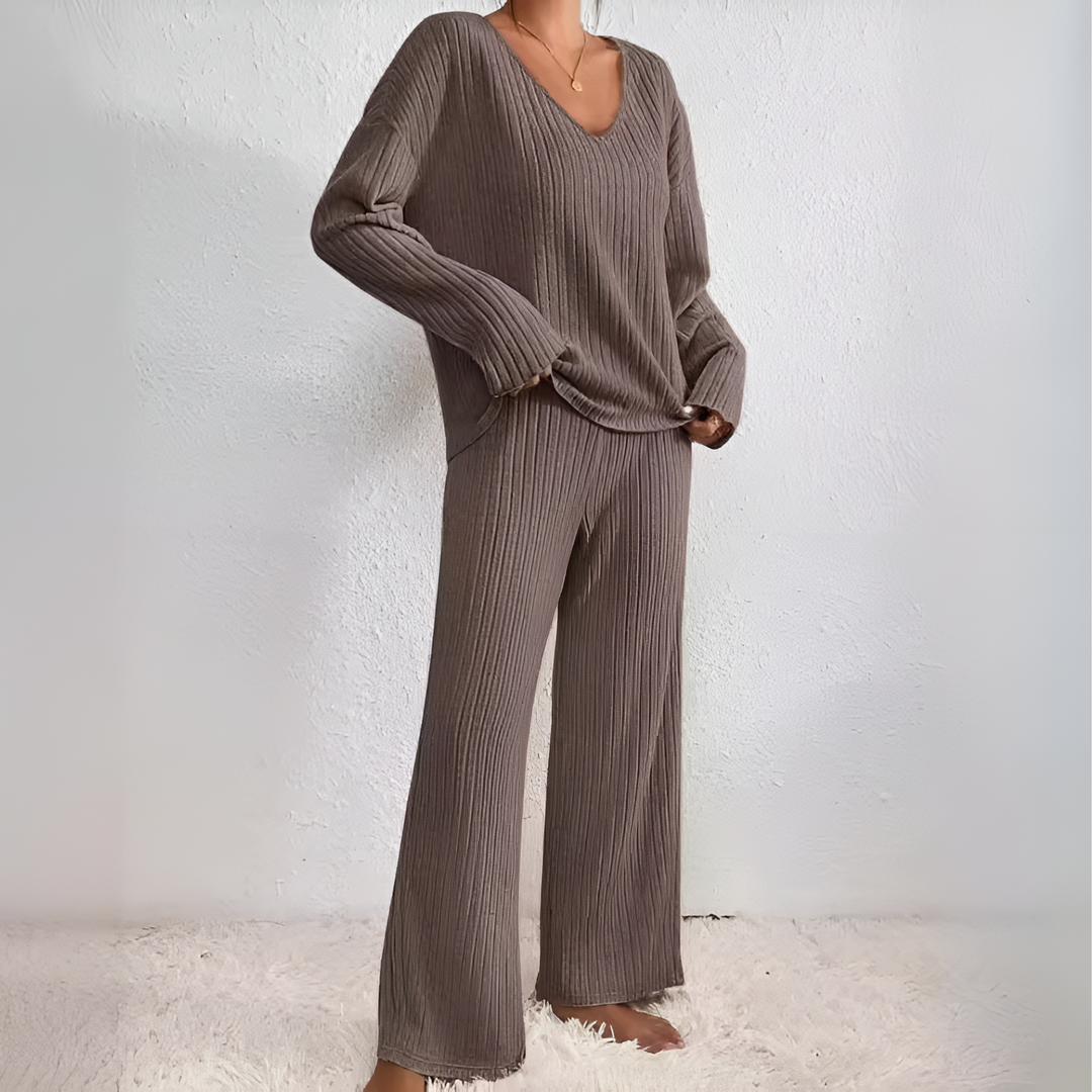Ribbed Drop Shoulder Lounge Set in Grey — VerolynBoutique