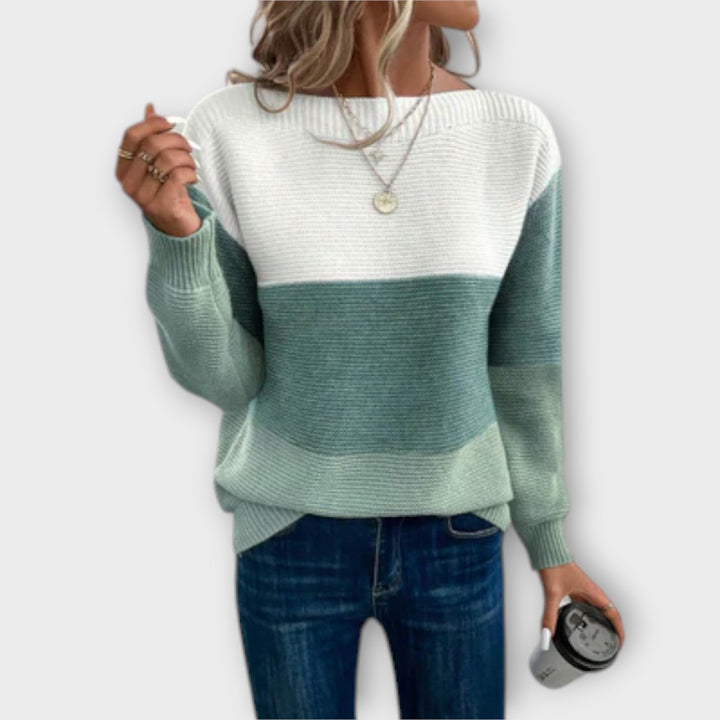 Boat Neck Three-Tone Jumper in Green — VerolynBoutique