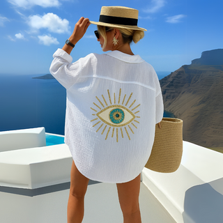 Embroidered Back Oversized Blouse in White — VerolynBoutique