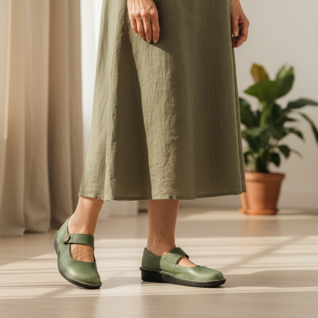 Cushioned Touch-Fasten Mary Janes in Green — VerolynBoutique