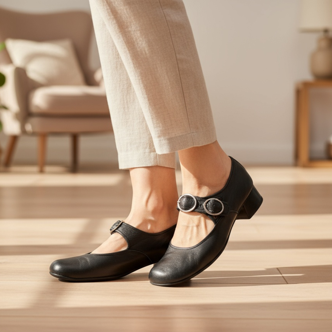 Cutout Buckle Mary Jane Shoes in Black — VerolynBoutique