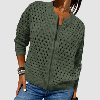 Open Knit Zip Cardigan in Olive — VerolynBoutique