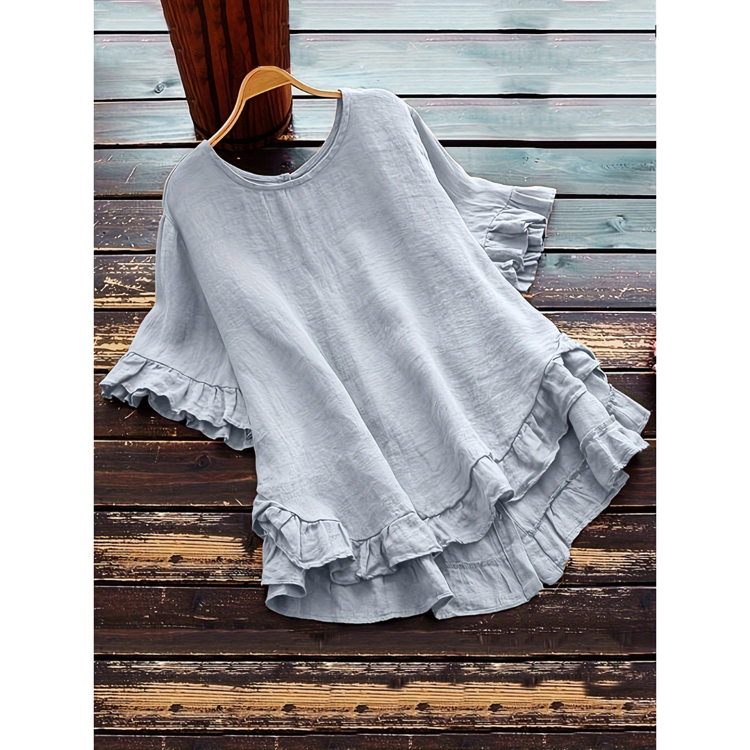 Ruffle Hem Summer Blouse in Grey — VerolynBoutique