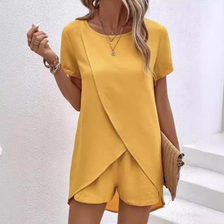 Wrap-Front Top and Shorts Set in Yellow — VerolynBoutique