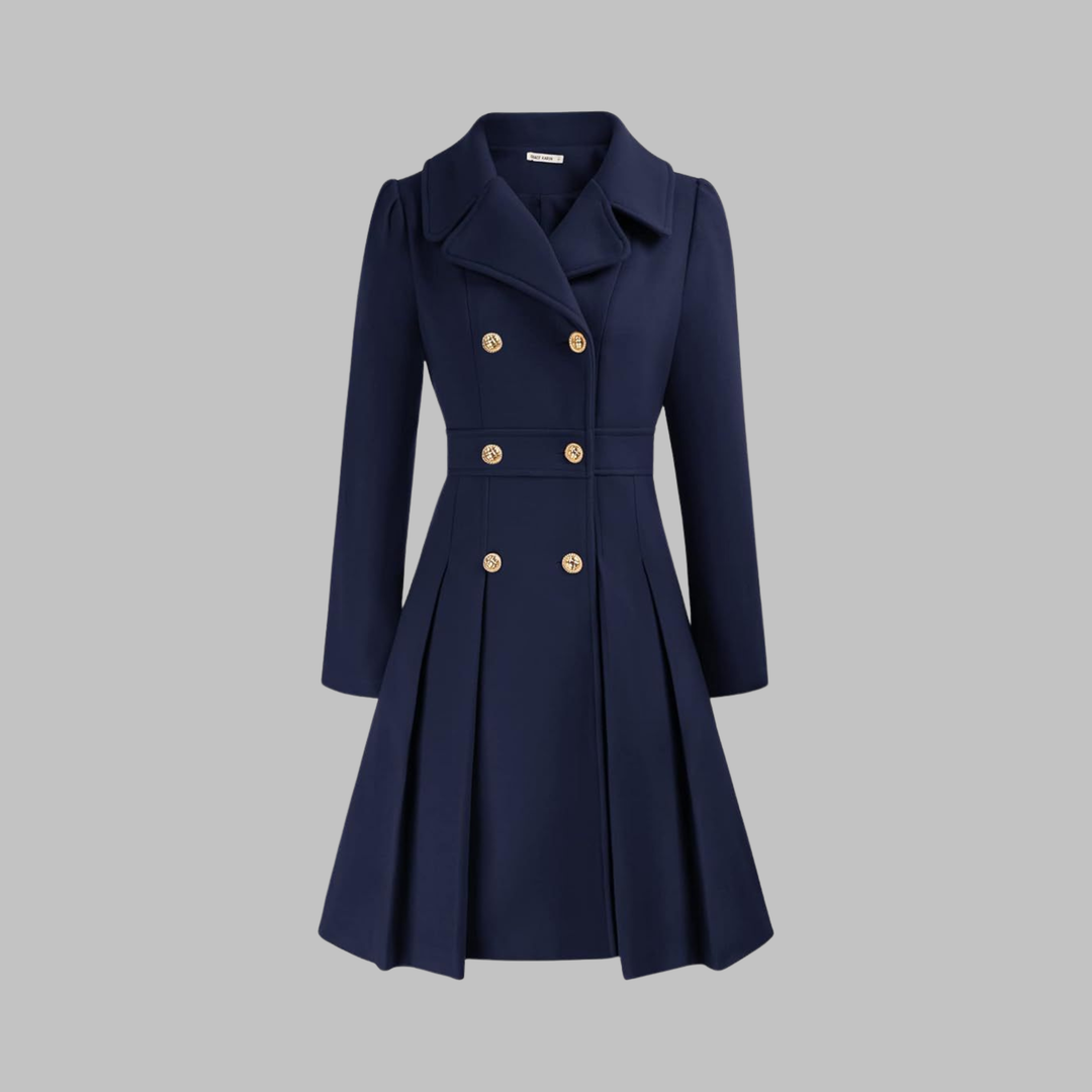 Pleated Fit and Flare Coat in Navy — VerolynBoutique