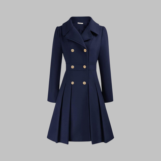 Pleated Fit and Flare Coat in Navy — VerolynBoutique