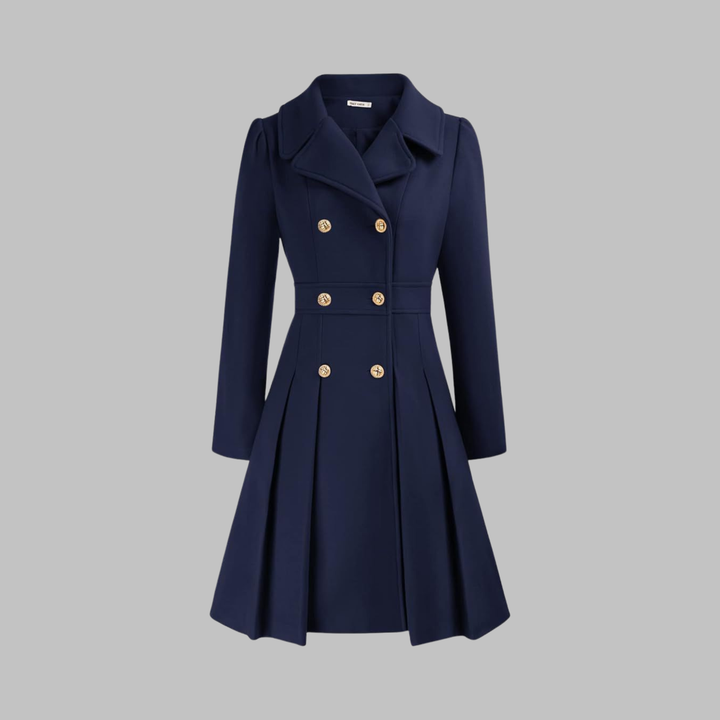 Pleated Fit and Flare Coat in Navy — VerolynBoutique