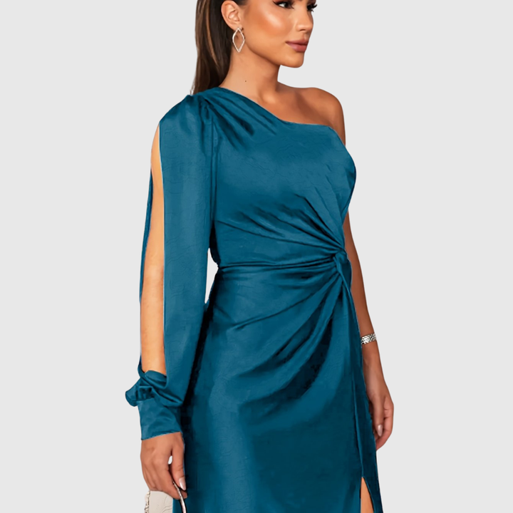Twist-Front One-Shoulder Gown in Blue — VerolynBoutique