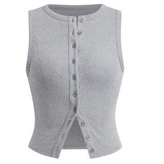 Ribbed Button Crop Tank Top in Grey — VerolynBoutique