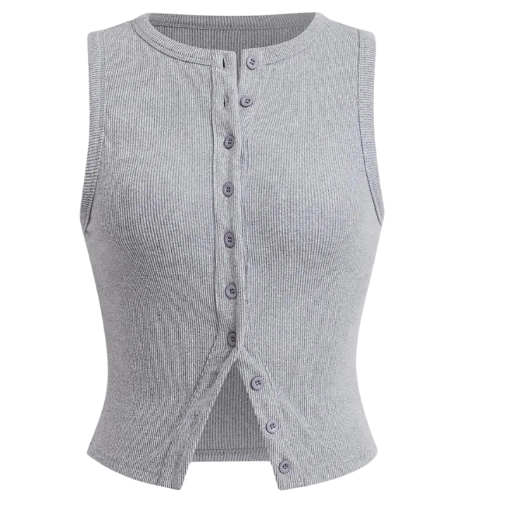 Ribbed Button Crop Tank Top in Grey — VerolynBoutique