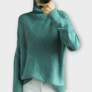 Diamond Stitch Turtleneck Jumper in Blue — VerolynBoutique