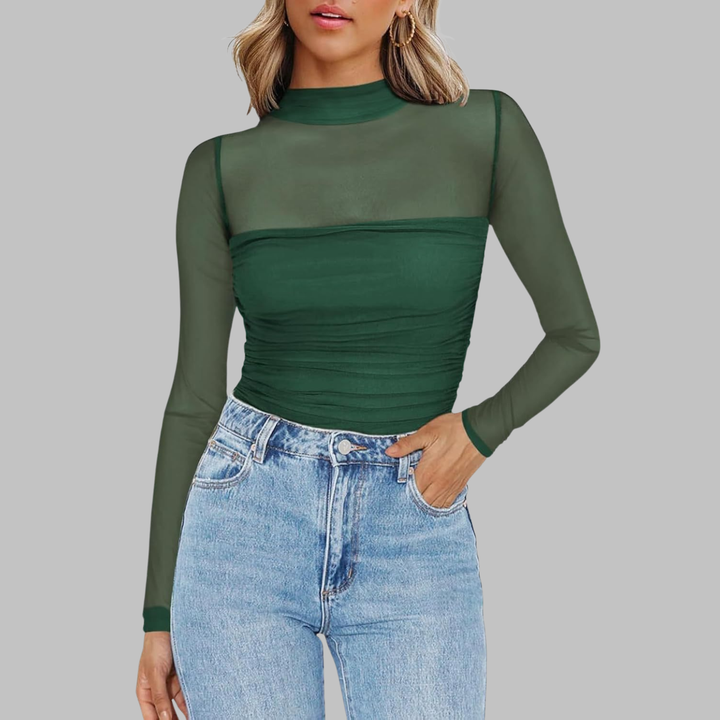 Verolyn - Sheer Mesh Long Sleeve Top