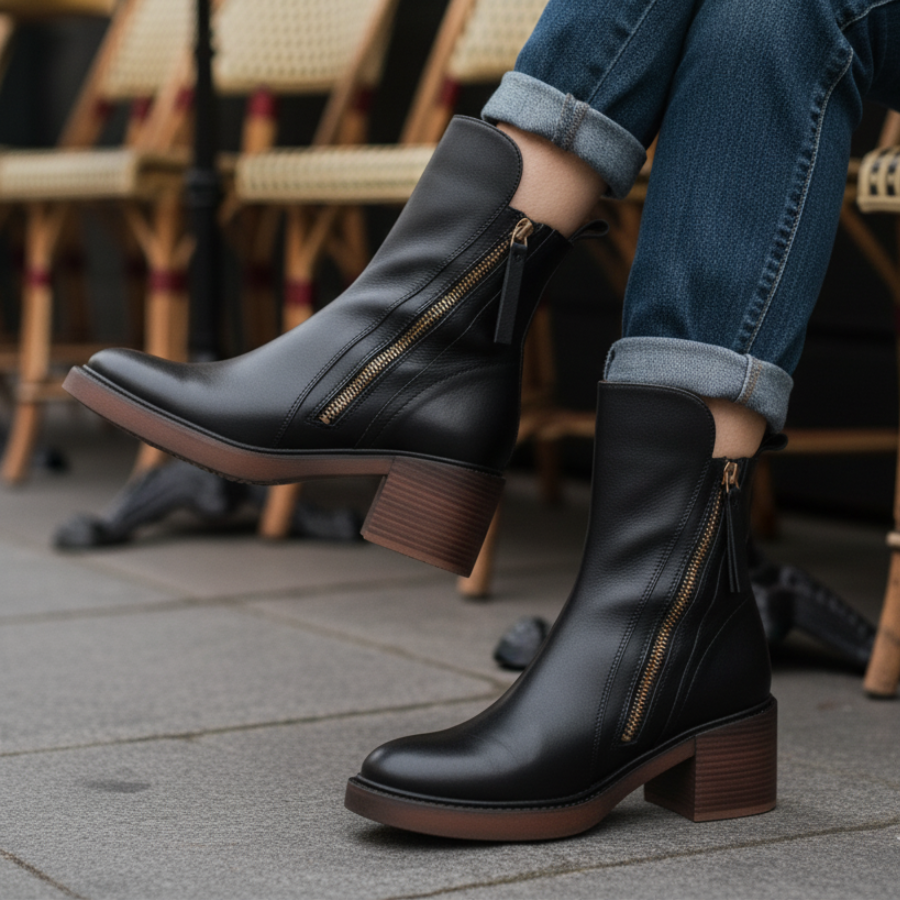 Verolyn round toe leather block heel boots – view 6