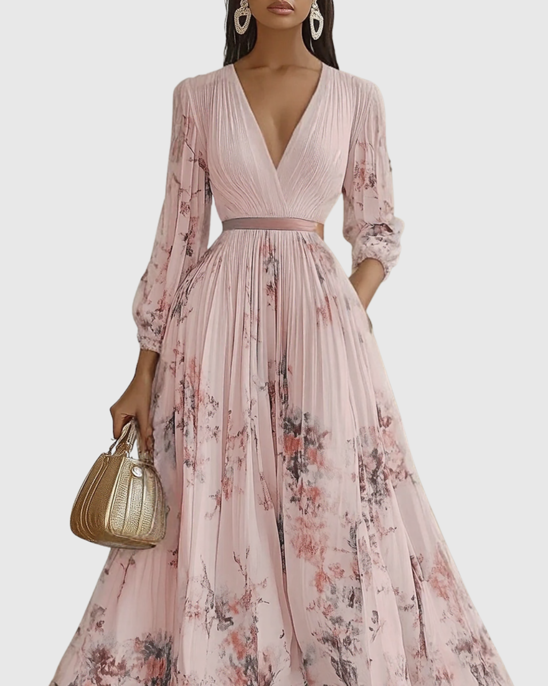 Verolyn - Pleated V-Neck Maxi Dress