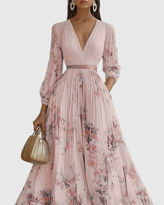 Verolyn - Pleated V-Neck Maxi Dress