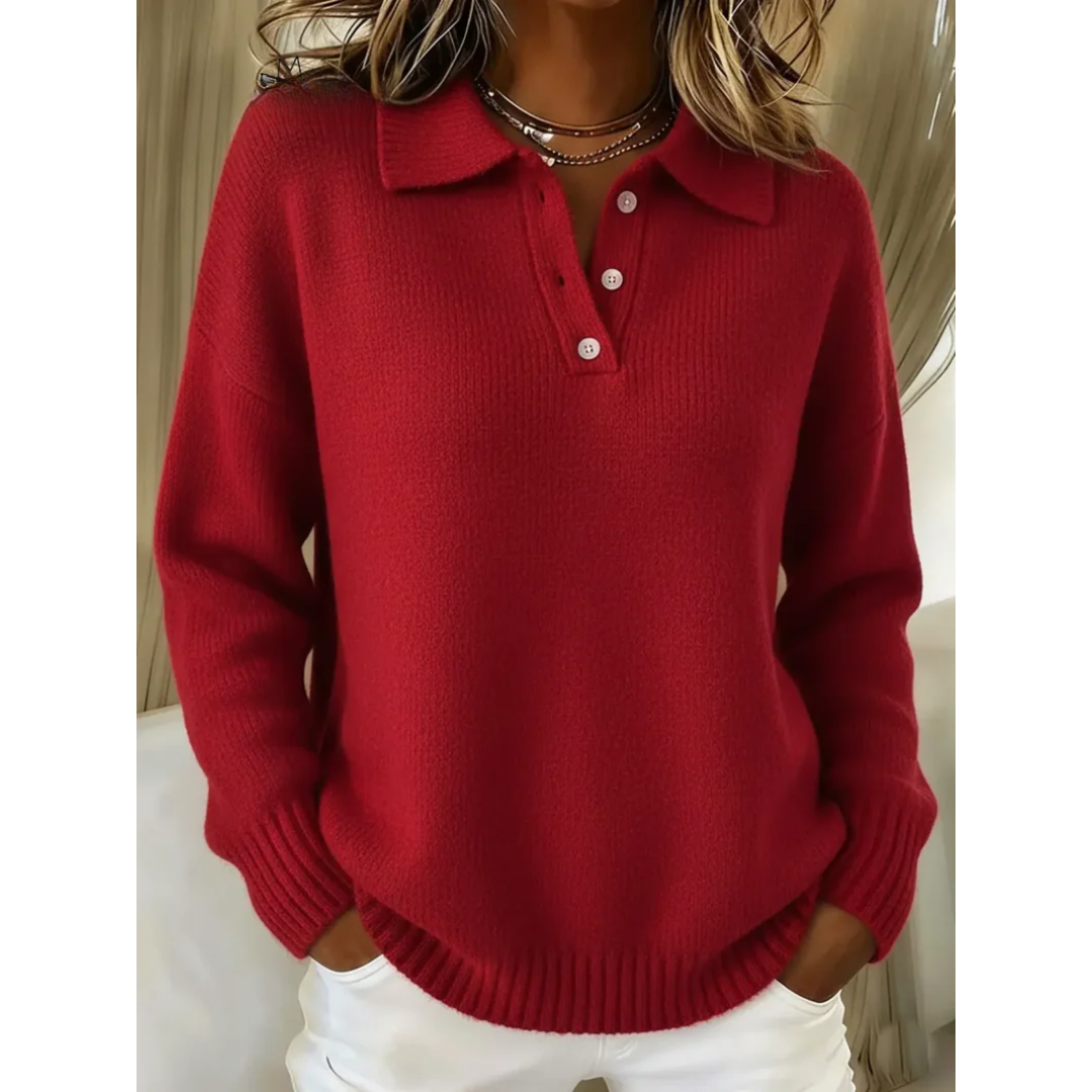 Verolyn soft polo collar jumper in red