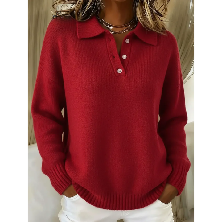 Verolyn soft polo collar jumper in red