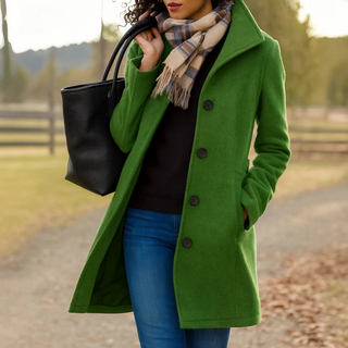 Single-Breasted Straight Coat in Olive — VerolynBoutique