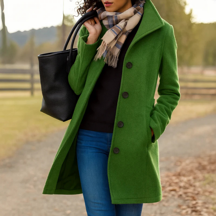 Single-Breasted Straight Coat in Olive — VerolynBoutique