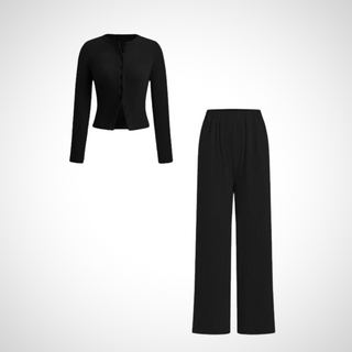 Button Front Top Trouser Set in Black — VerolynBoutique