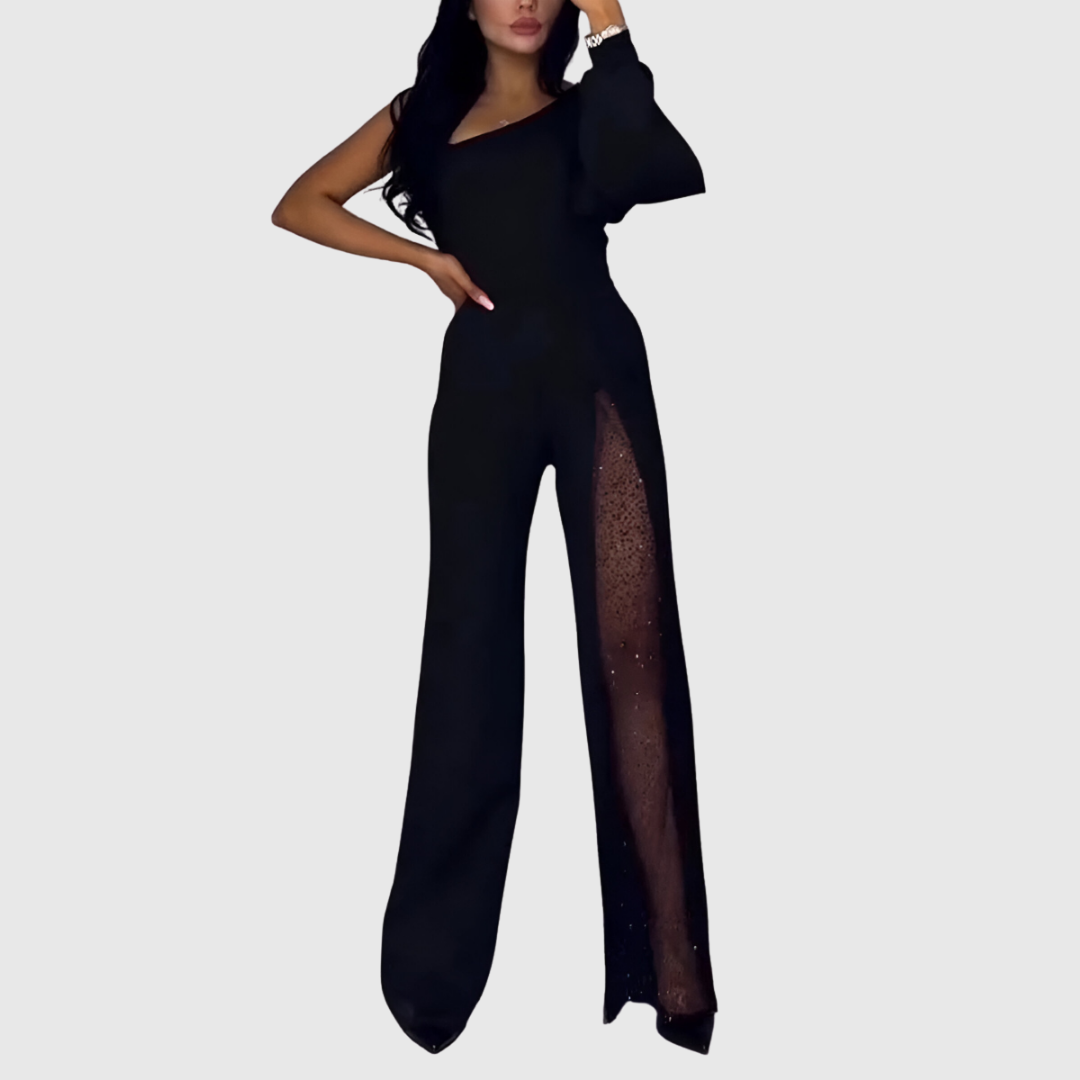 One-Shoulder Wide-Leg Jumpsuit in Black — VerolynBoutique