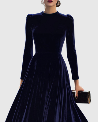 Verolyn - Navy Velvet Midi Dress