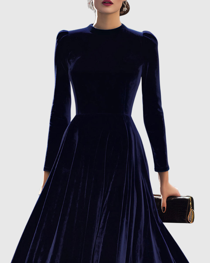 Verolyn - Navy Velvet Midi Dress