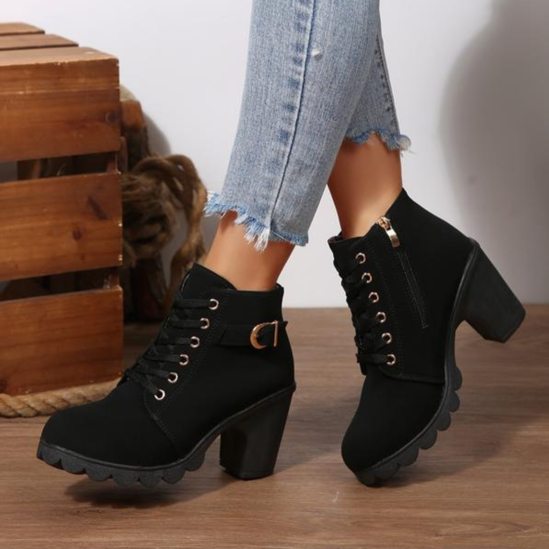 Buckle Lace-Up Ankle Boots in Black — VerolynBoutique