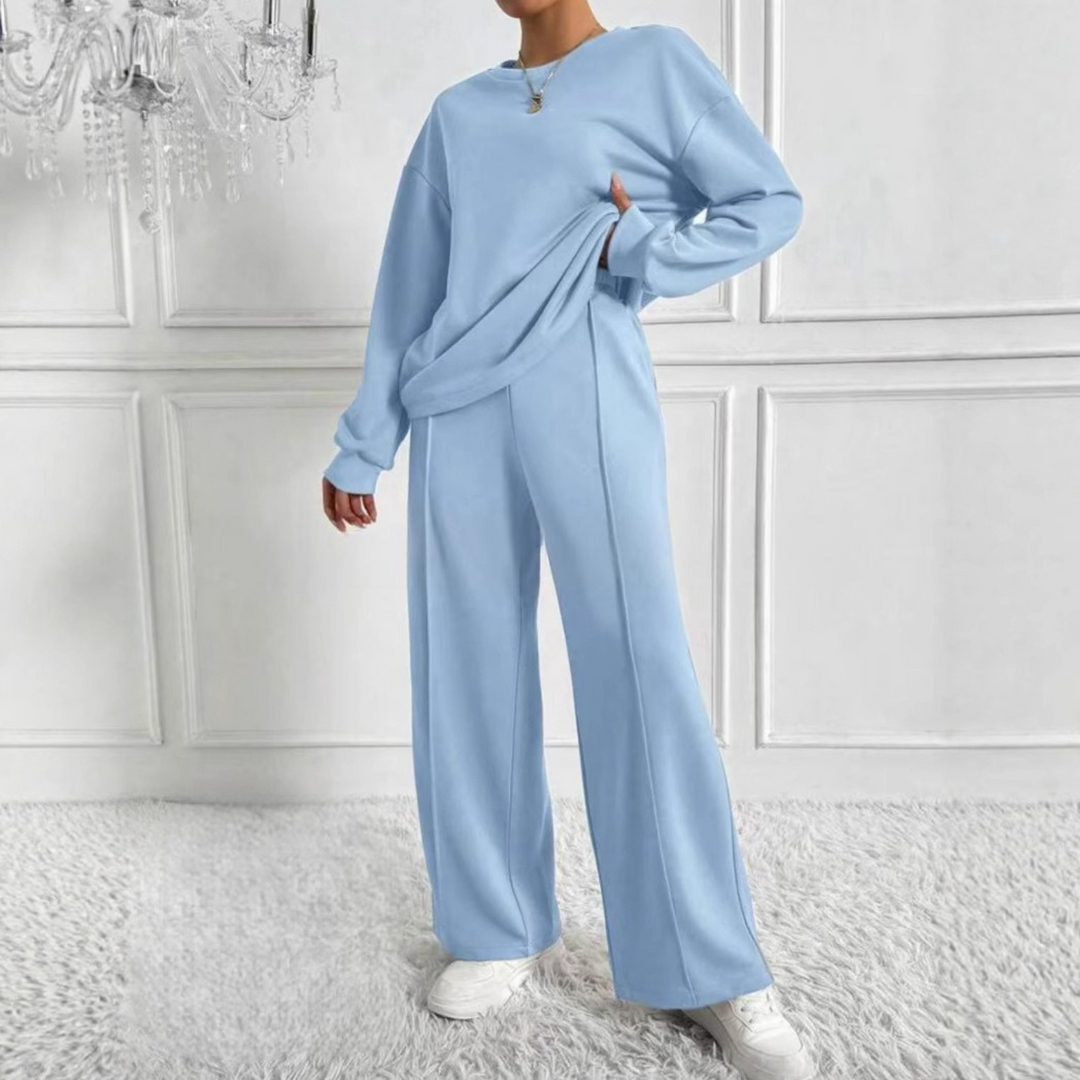 Sweatshirt and Wide-Leg Trouser Set in Sky Blue — VerolynBoutique