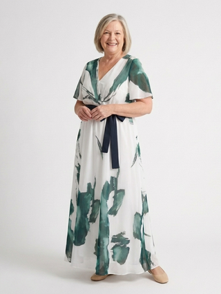 Flutter Sleeve Belted Maxi Dress in Green — VerolynBoutique