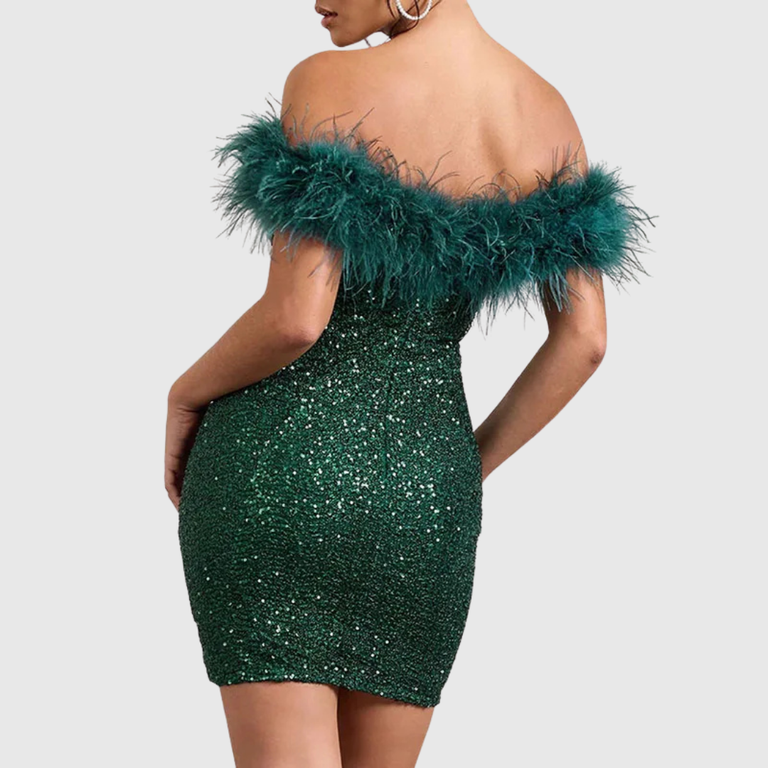 Off-Shoulder Sequin Mini Dress in Red — VerolynBoutique