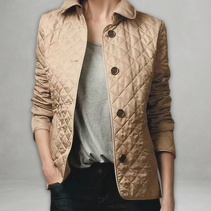 Tailored Diamond Quilted Jacket in Beige — VerolynBoutique